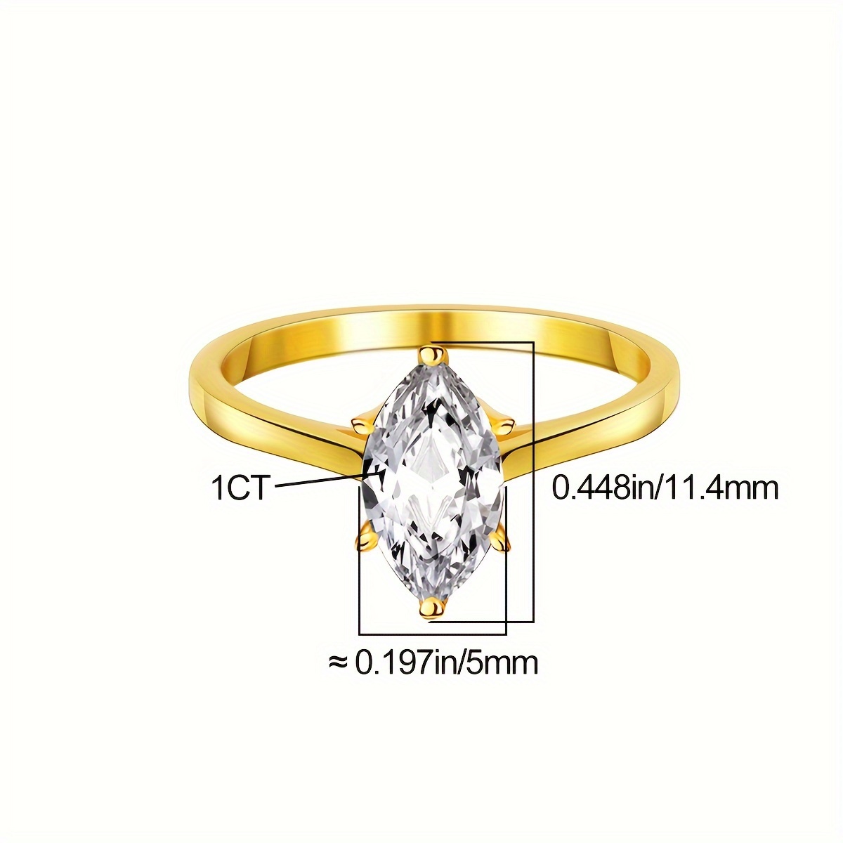1ct Marquise Moissanite Engagement Ring 925 Sterling Silver 6 Prong Setting